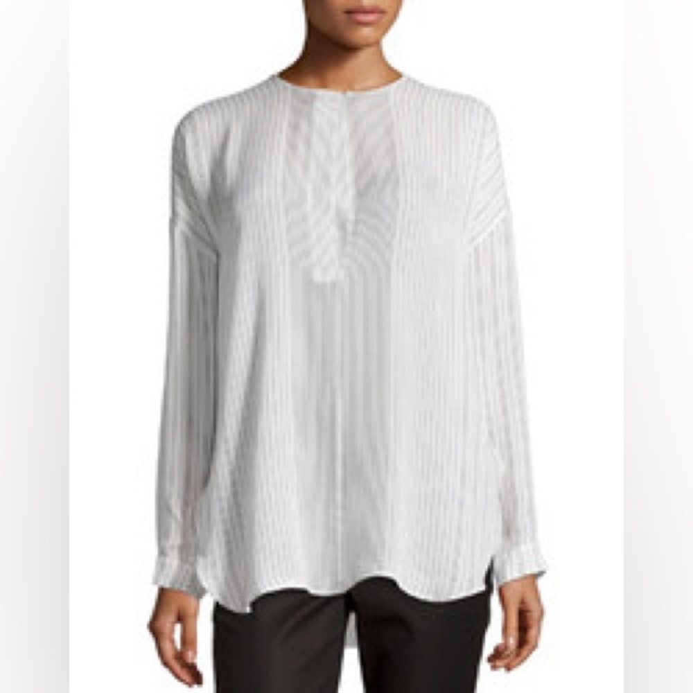Vince Striped Long Sleeve Silk Blouse Oversized Size XS